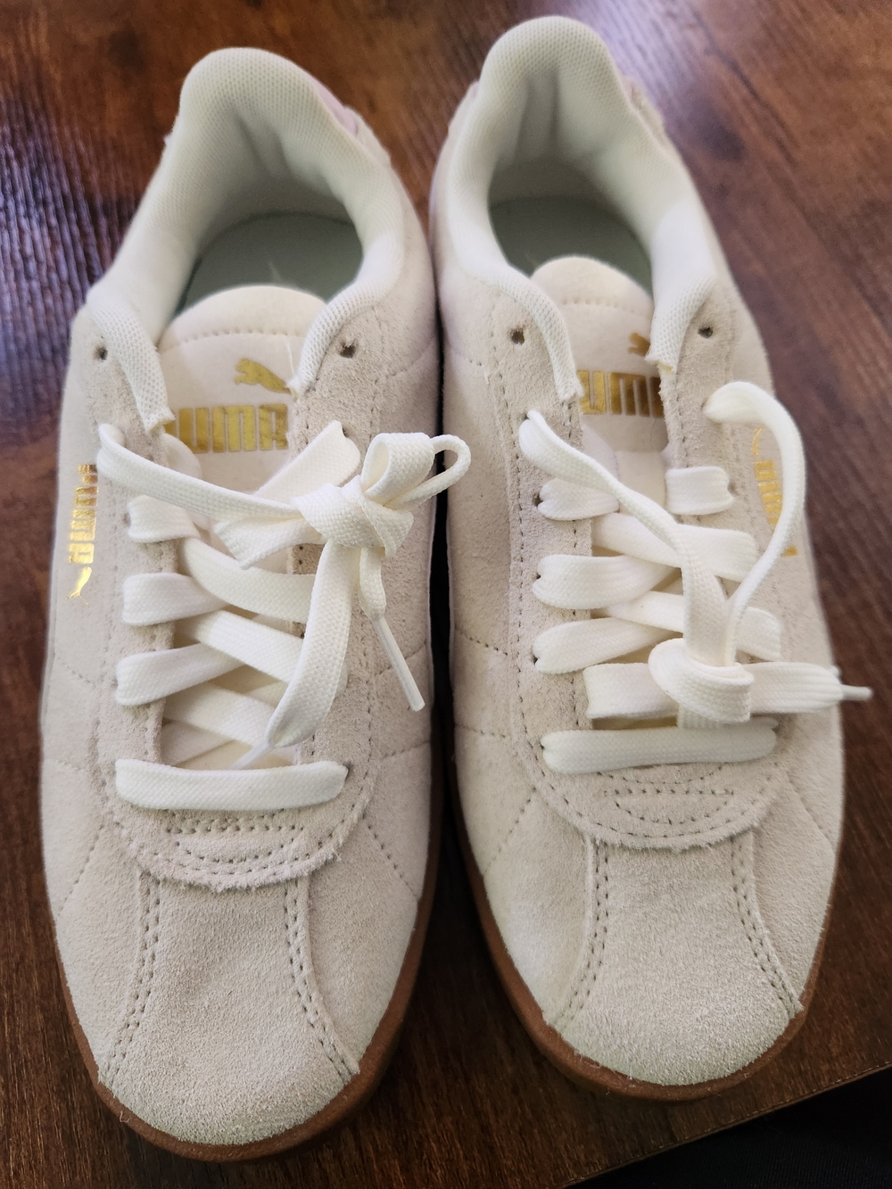 Puma Suede Sneakers in Cream with Gold Accents